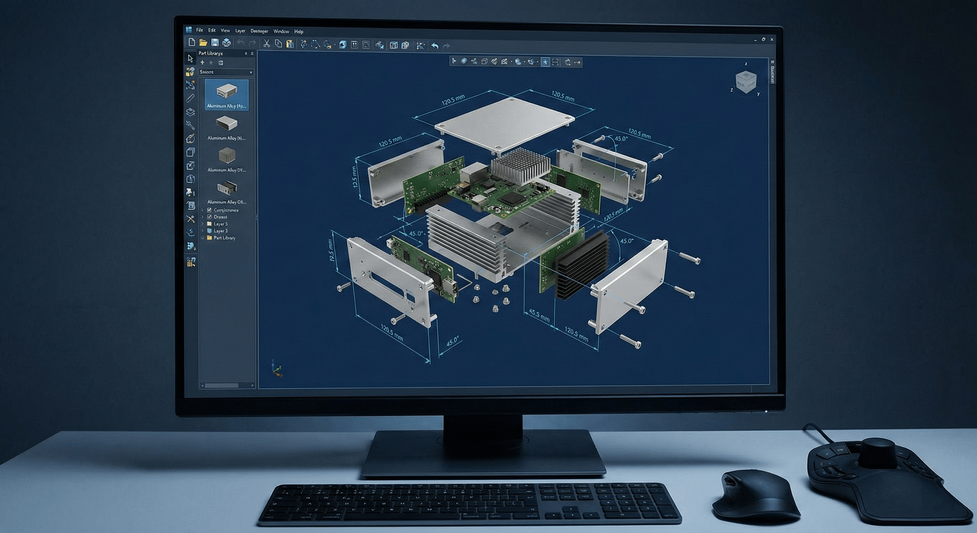 CAD software interface showing a detailed mechanical part design